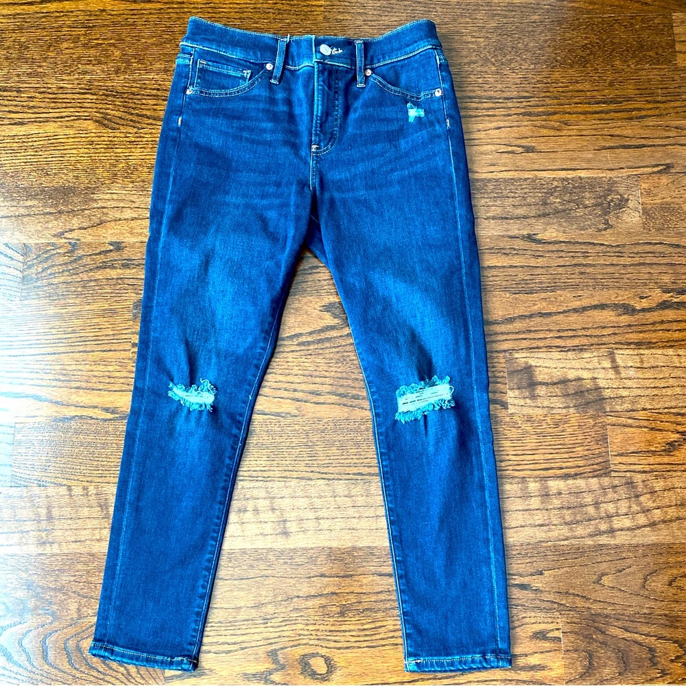 Express Jeans Womens 8 S Blue  Skinny Mid Rise  Denim Jeans Distressed